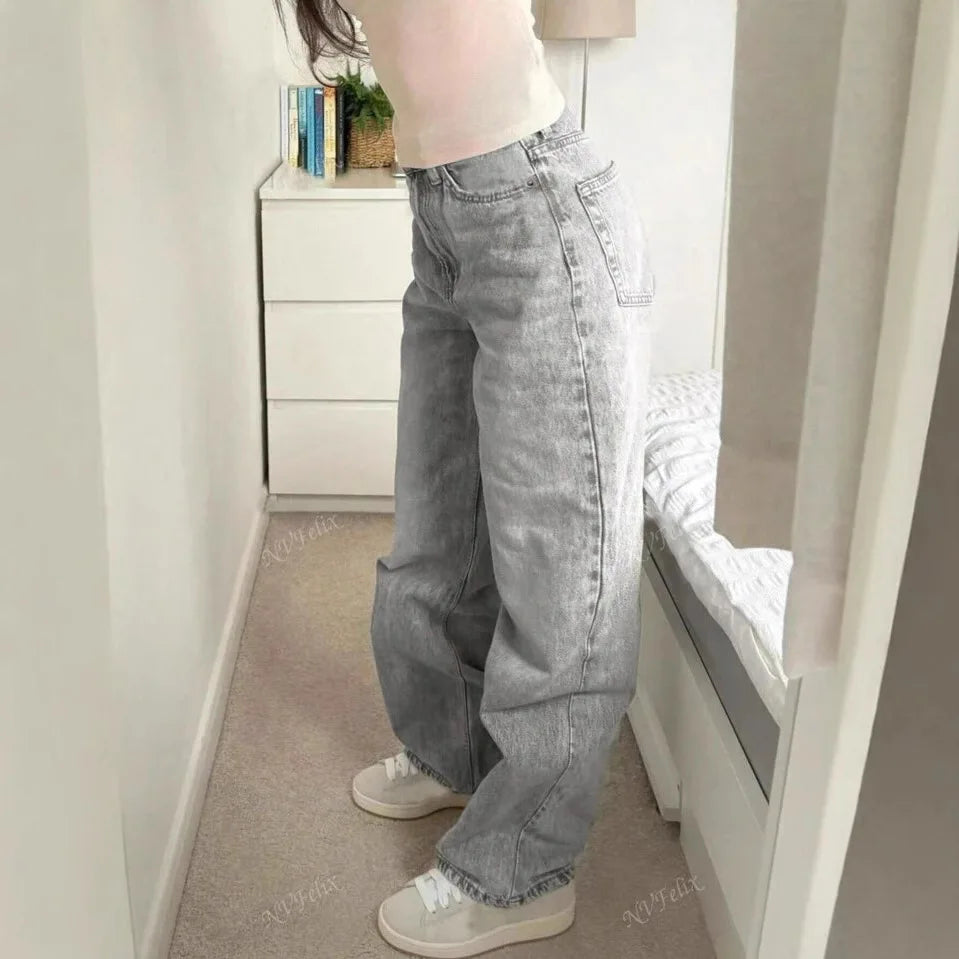 High-Waist Vintage Gray Jeans