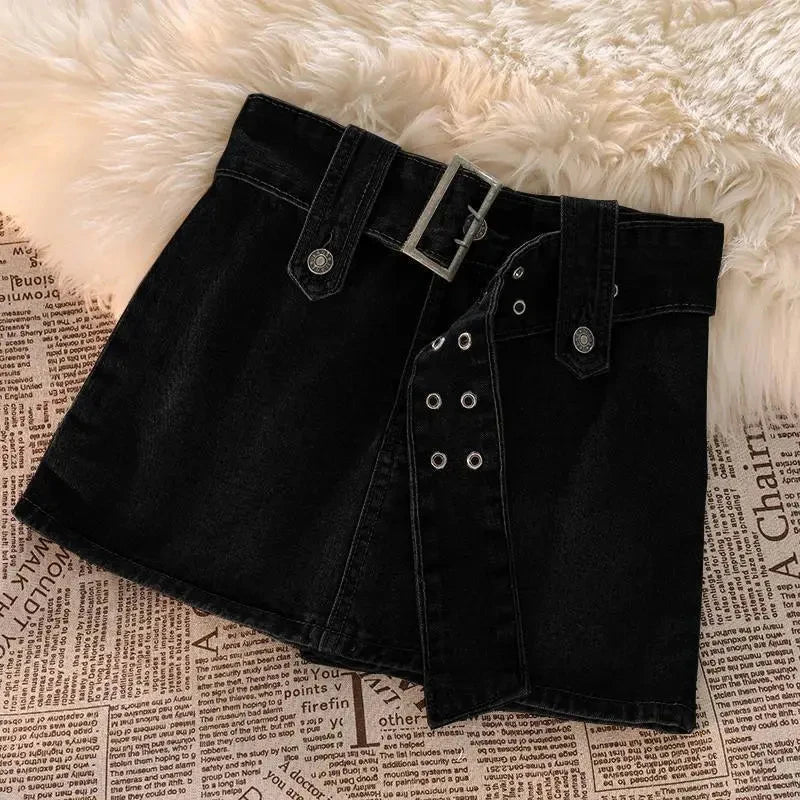 Belted Denim Mini Skirt