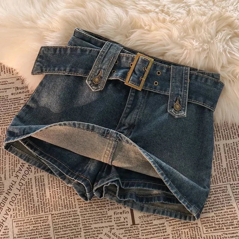 Belted Denim Mini Skirt