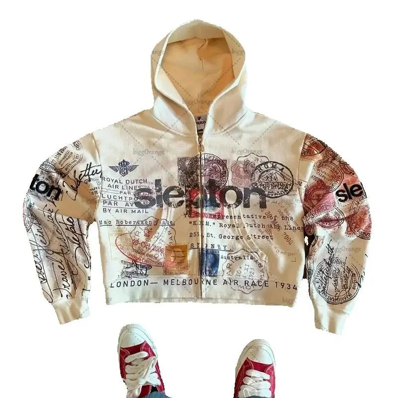 Retro Graphic Zip Hoodie