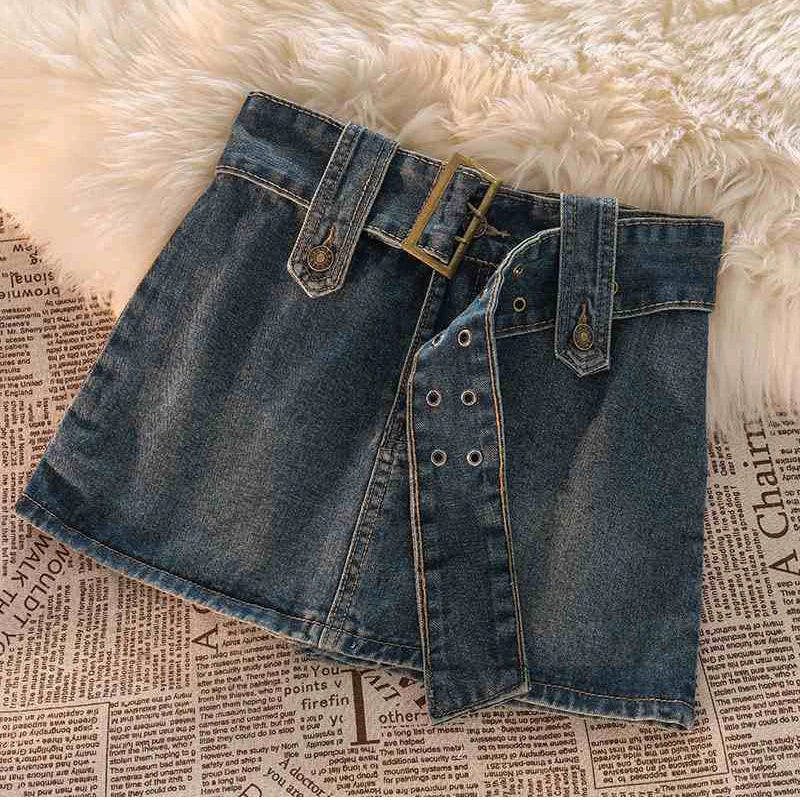 Belted Denim Mini Skirt