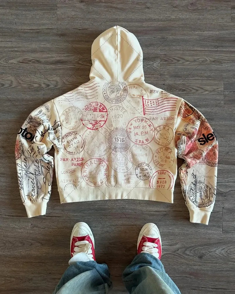 Retro Graphic Zip Hoodie