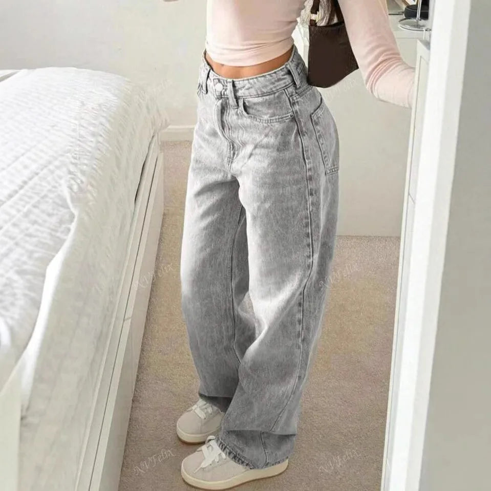 High-Waist Vintage Gray Jeans
