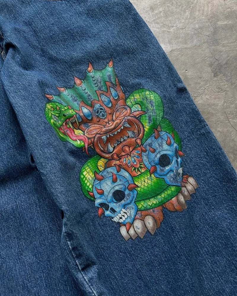 Y2K Men Jeans Goth Printed Graphic High Quality Baggy Jeans Fashion Hip Hop Streetwear Men Women Harajuku Casual Wide Leg Jeans