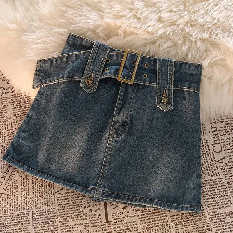 Belted Denim Mini Skirt